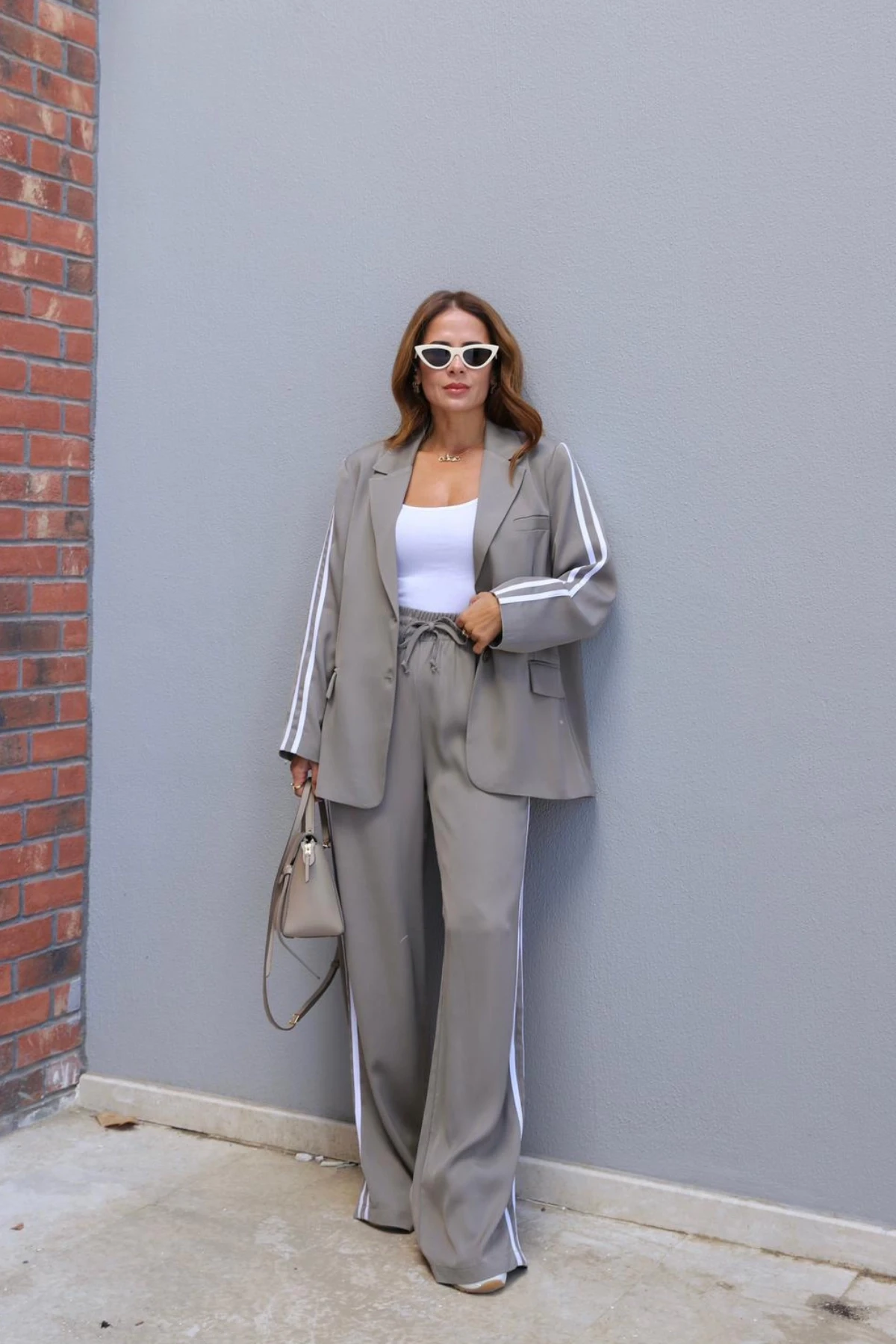 SOFT HAKİ Şerit Detay Blazer Pantolon Takım