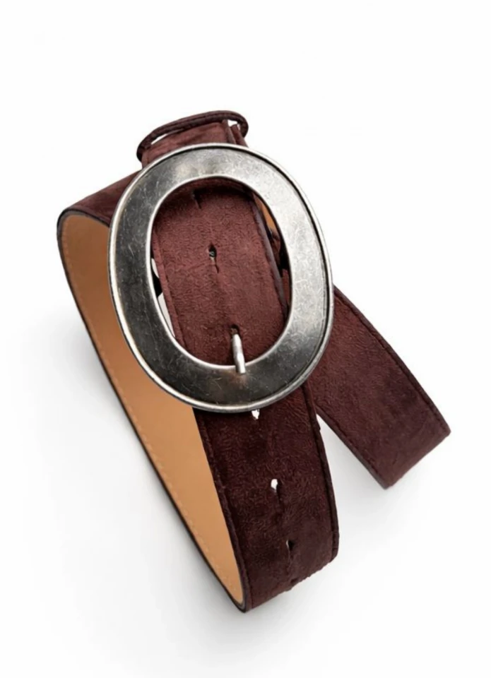 Acı Kahverengi Oval Tokalı Süet Kemer