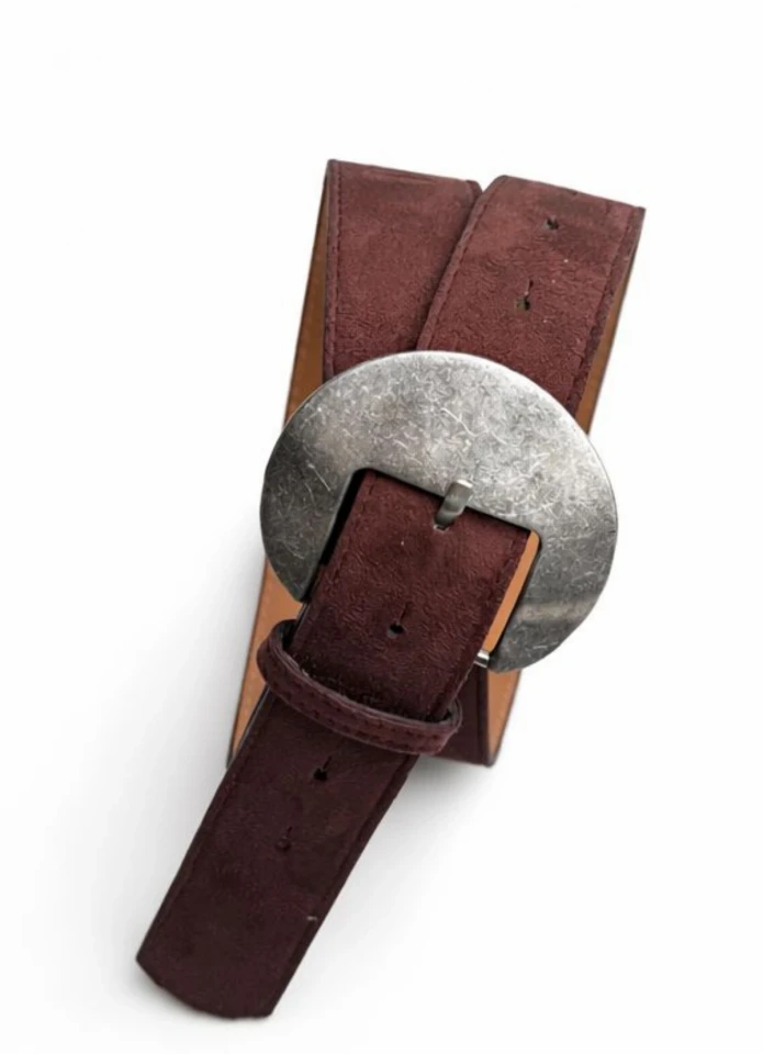 Acı Kahverengi Oval Metal Tokalı Süet Kemer