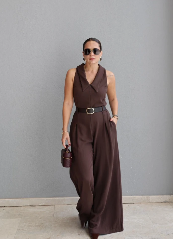 Kemerli Gömlek Yaka Tulum