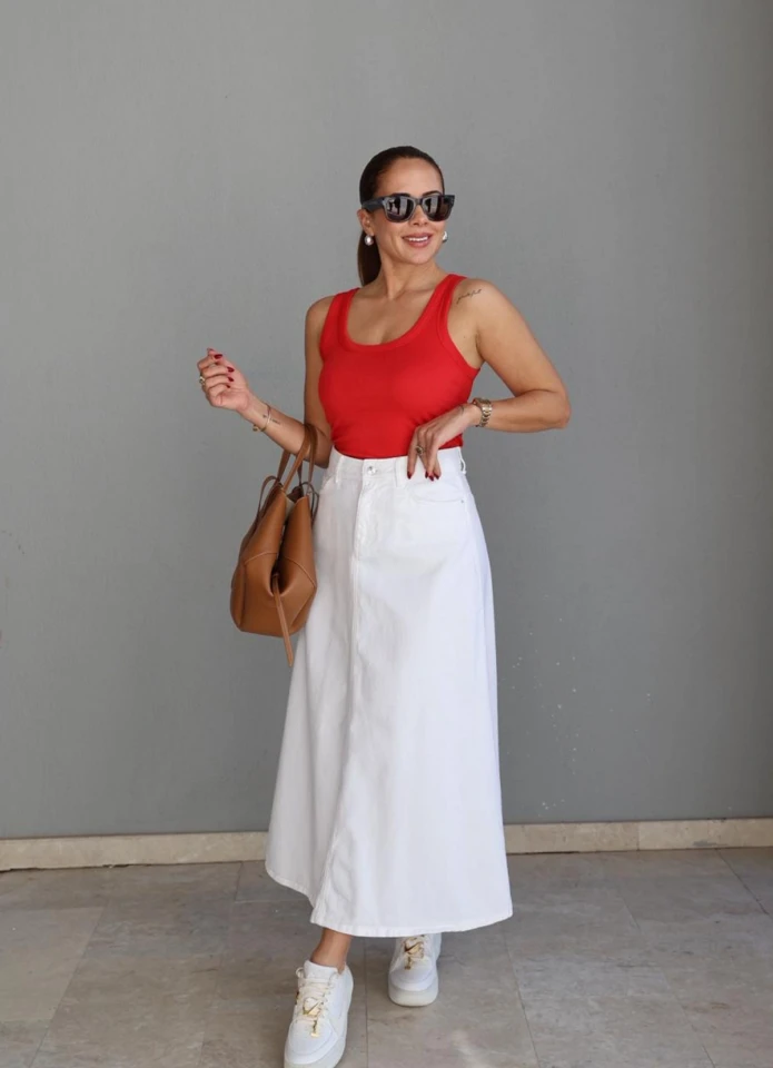 Beyaz Çan Model Jean Etek