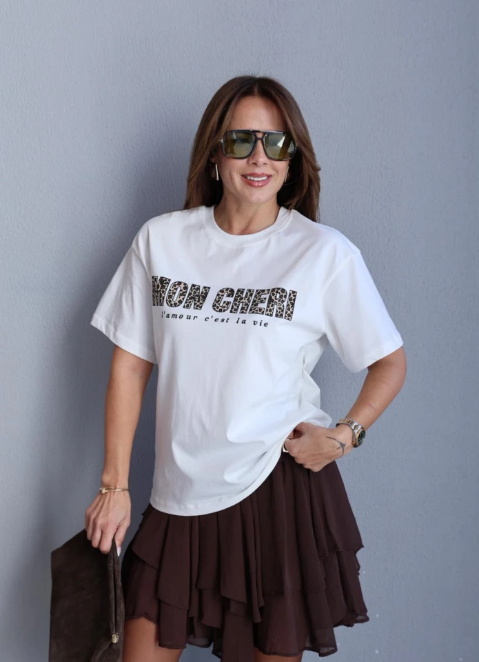 Beyaz Leopar Baskılı Tshirt