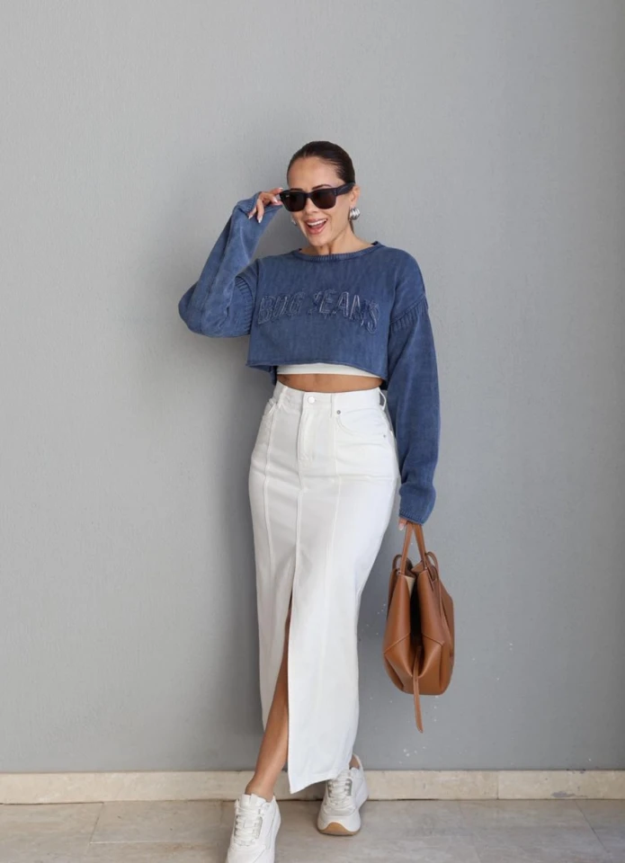 Maxi Yırtmaçlı Jean Etek