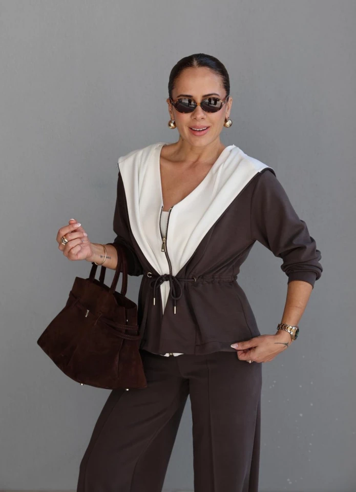 Acı Kahverengi Kapüşonlu Modal Ceket