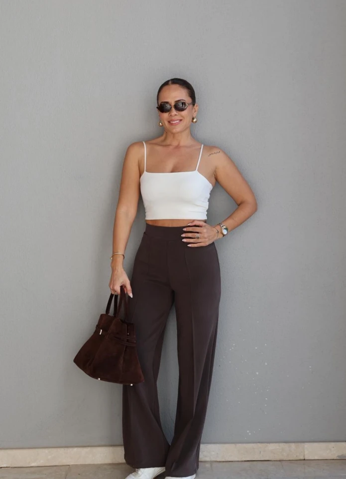 Acı Kahverengi Bol Paça Çımalı Eşofman