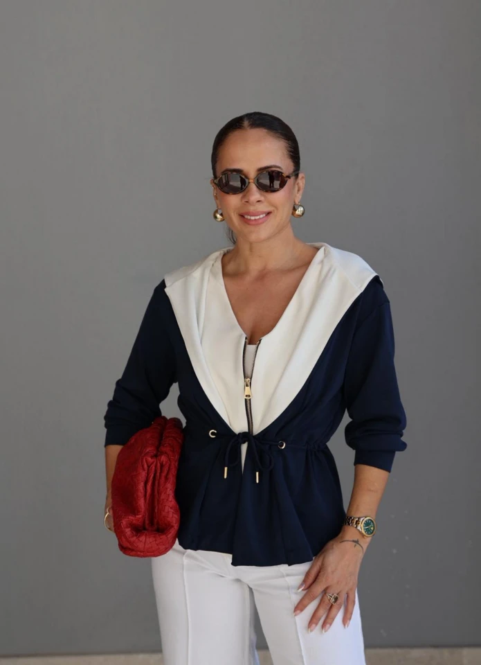 Lacivert Kapüşonlu Modal Ceket