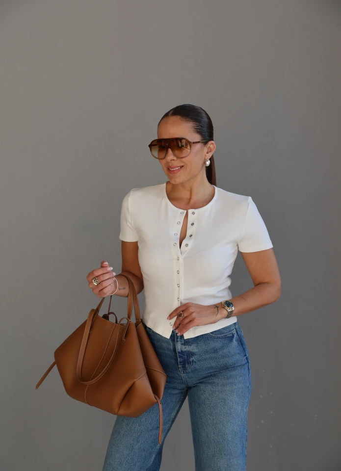 Beyaz Çıtçıtlı Body