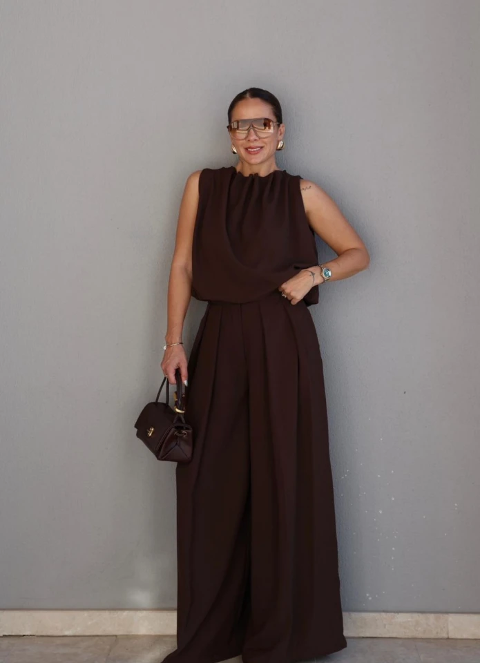 Kahverengi Bluz Palazzo Takım