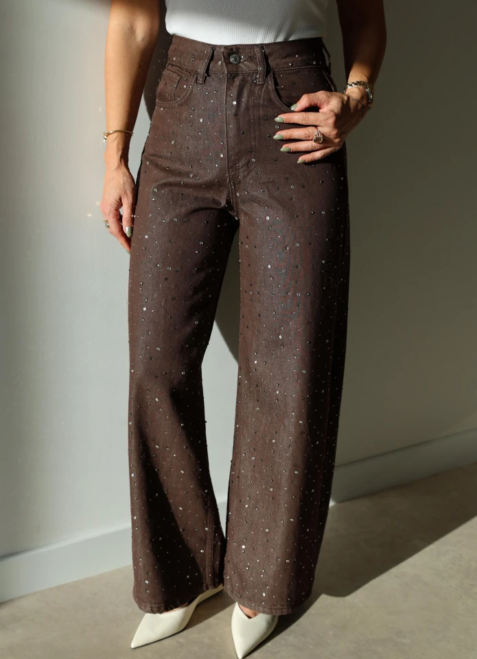 Kahverengi Taşlı Jean Pantolon