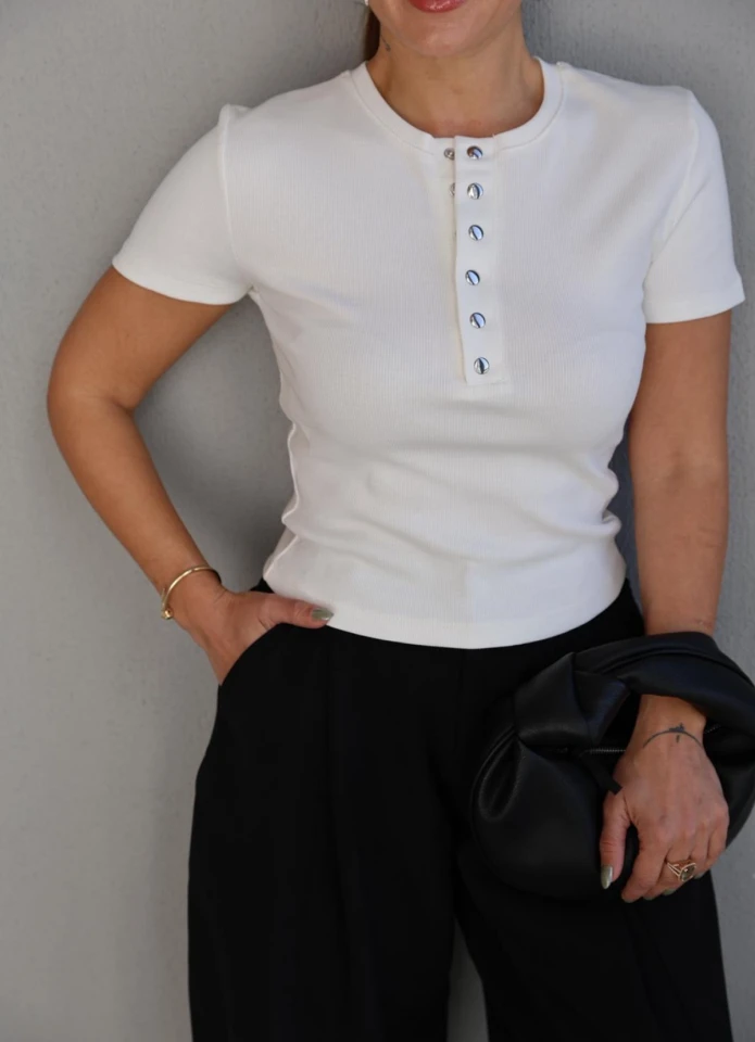 Beyaz Çıtçıtlı Body