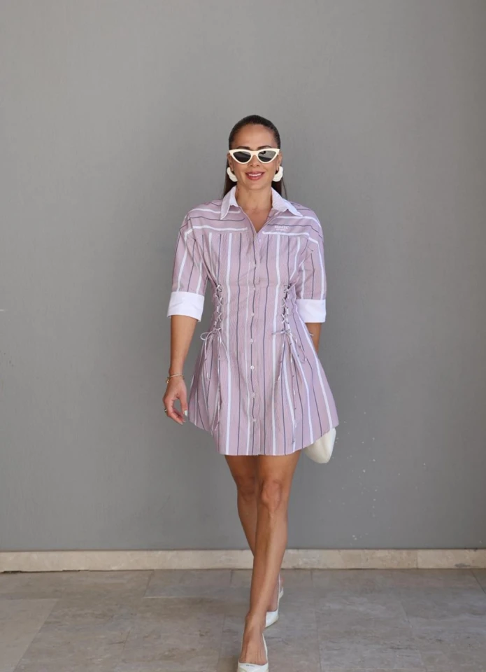 Bordo Korsaj Detay Gömlek Elbise