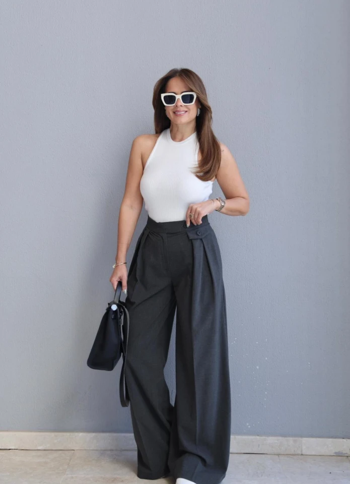 Antrasit Çift Pile Palazzo Pantolon