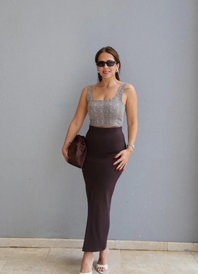 Acı Kahverengi Yırtmaçlı Maxi Etek