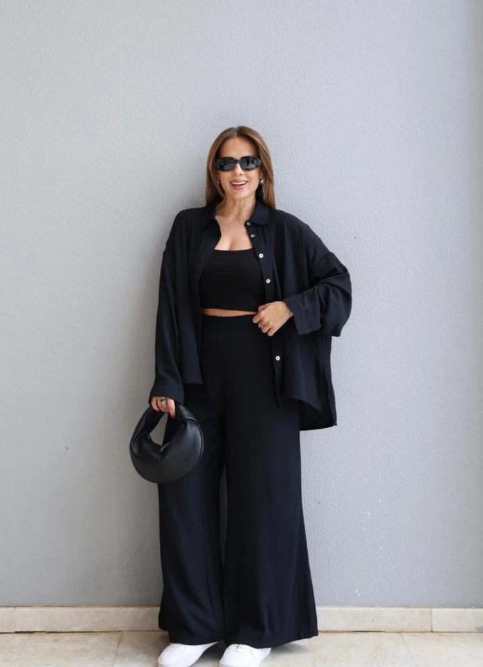 Siyah Oversize Gömlek Pantolon Takım