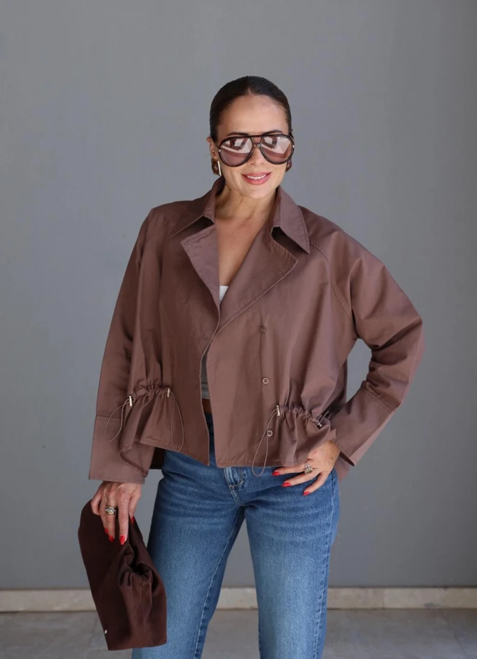 Kahverengi Büzgü Detay Gömlek Ceket