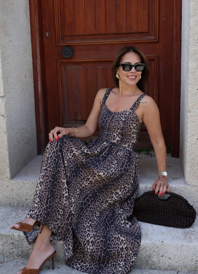 Kahverengi Leopar Crop Etek Takım