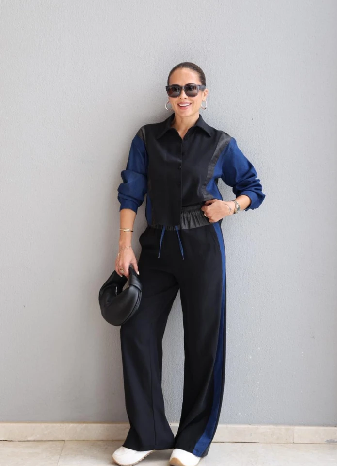 Siyah Jean Detay Gömlek Pantolon Takım