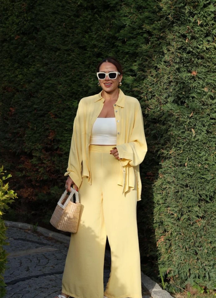 SARI Oversize Gömlek Pantolon Takım