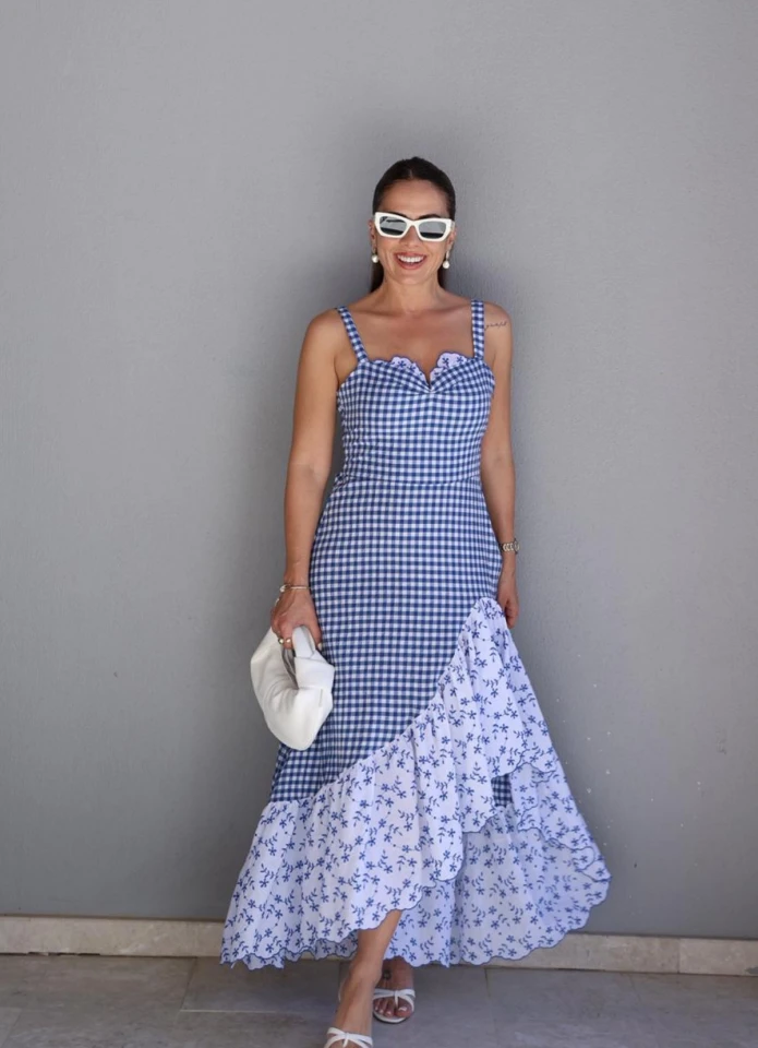 MAVİ Askılı Asimetrik Elbise