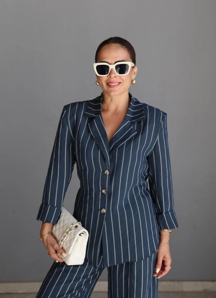 Lacivert Çizgili Blazer Pantolon Takım