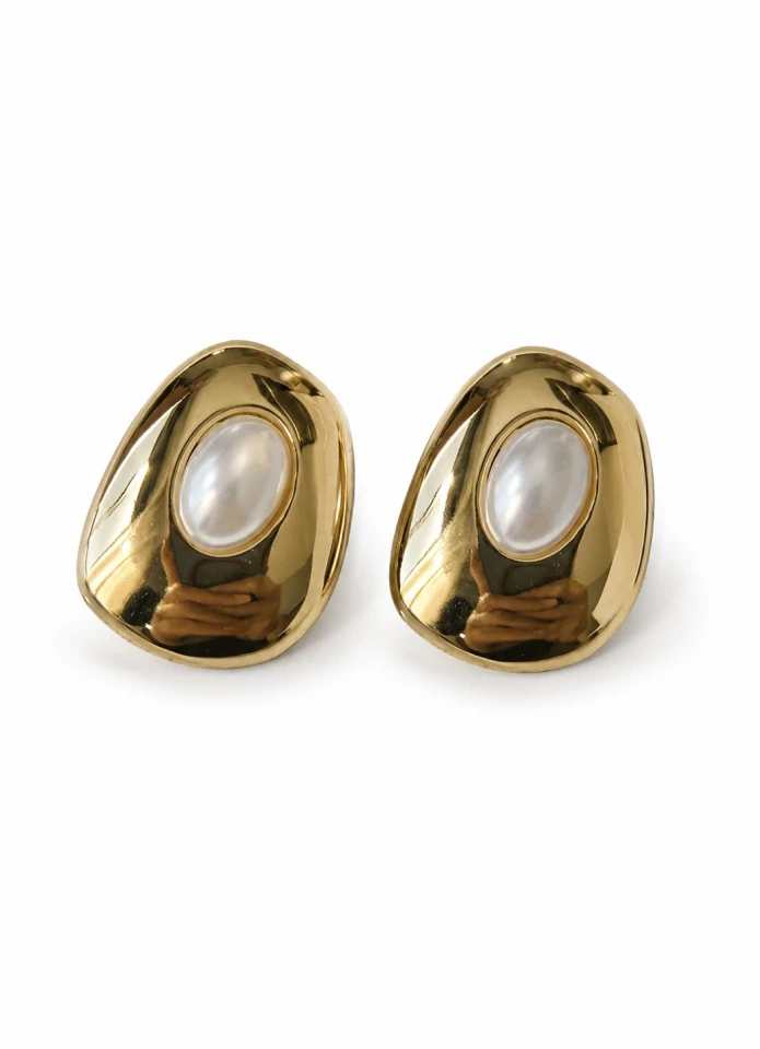 GOLD İnci Detay Oval Küpe