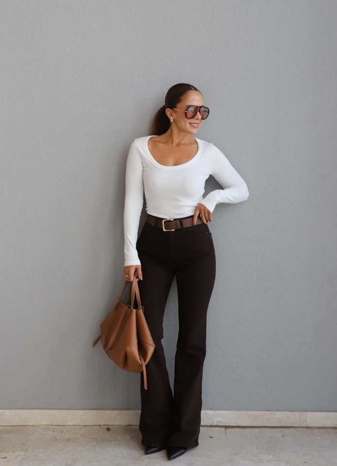 Acı Kahverengi İspanyol Paça Jean Pantolon