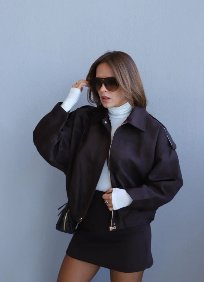 Acı Kahverengi Süet Bomber Ceket