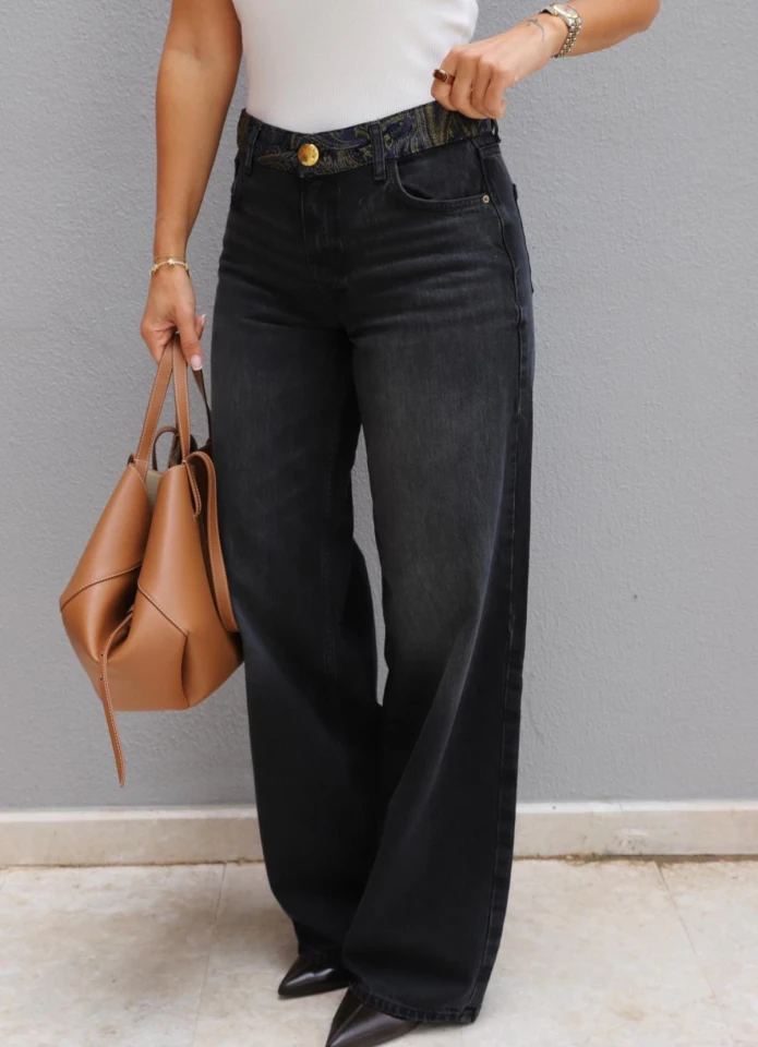 Antrasit Bel Nakış Detay Jean Pantolon