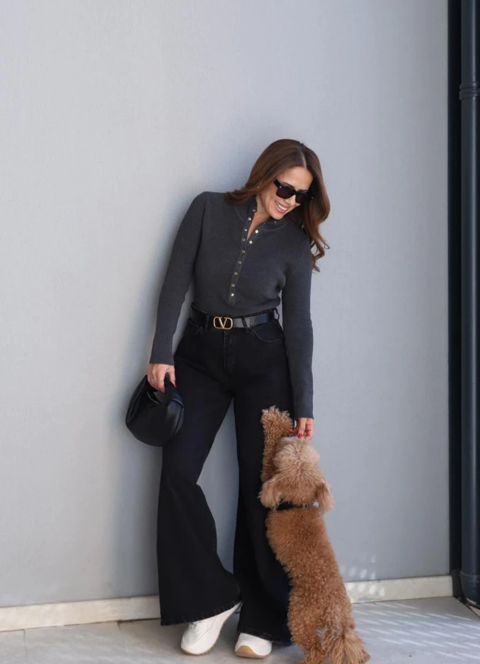 Antrasit Geniş Paça Jean Pantolon