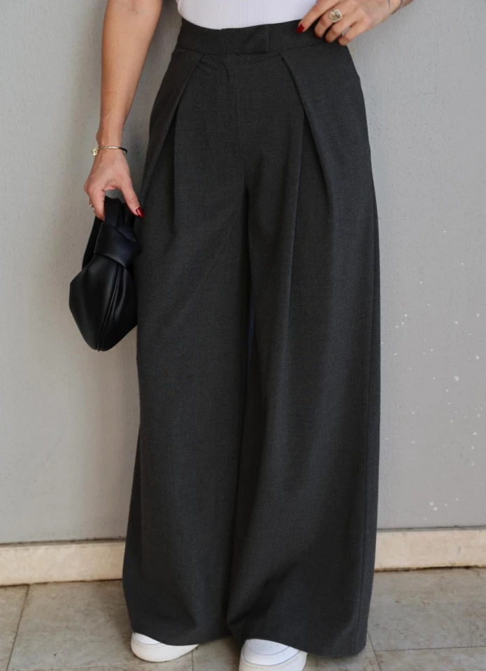 Antrasit Ters Pile Palazzo Pantolon
