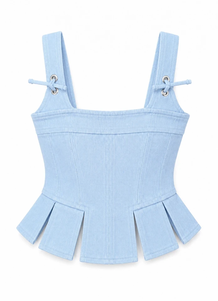 BEBE MAVİ Askısı Bağlamalı Parça Detay Crop Bluz