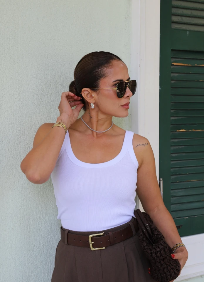 Beyaz Askılı Fitilli Atlet