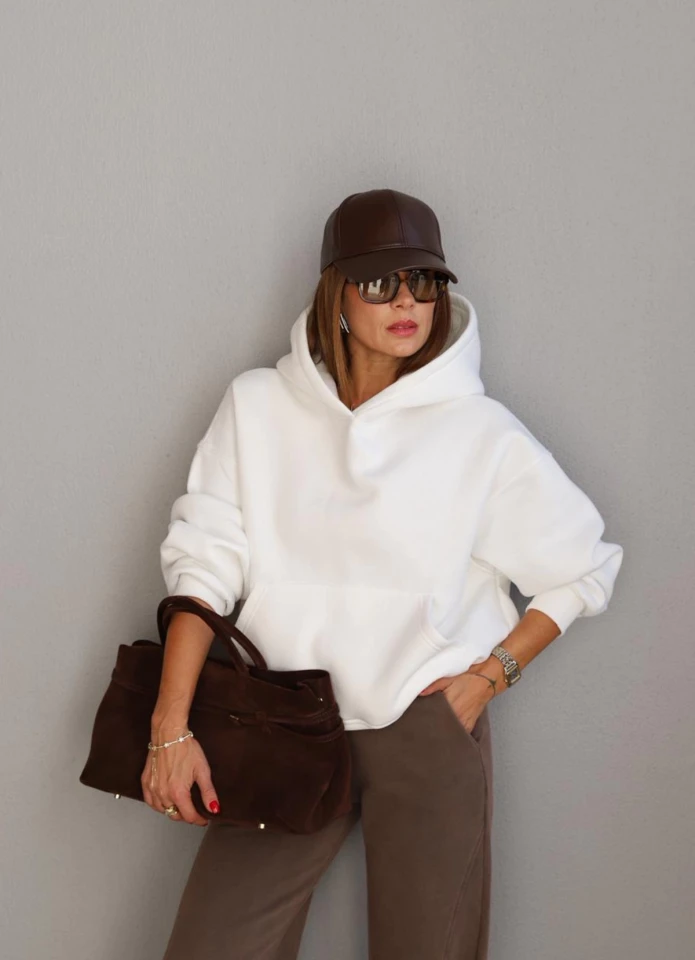 Beyaz Kapüşonlu Sweat