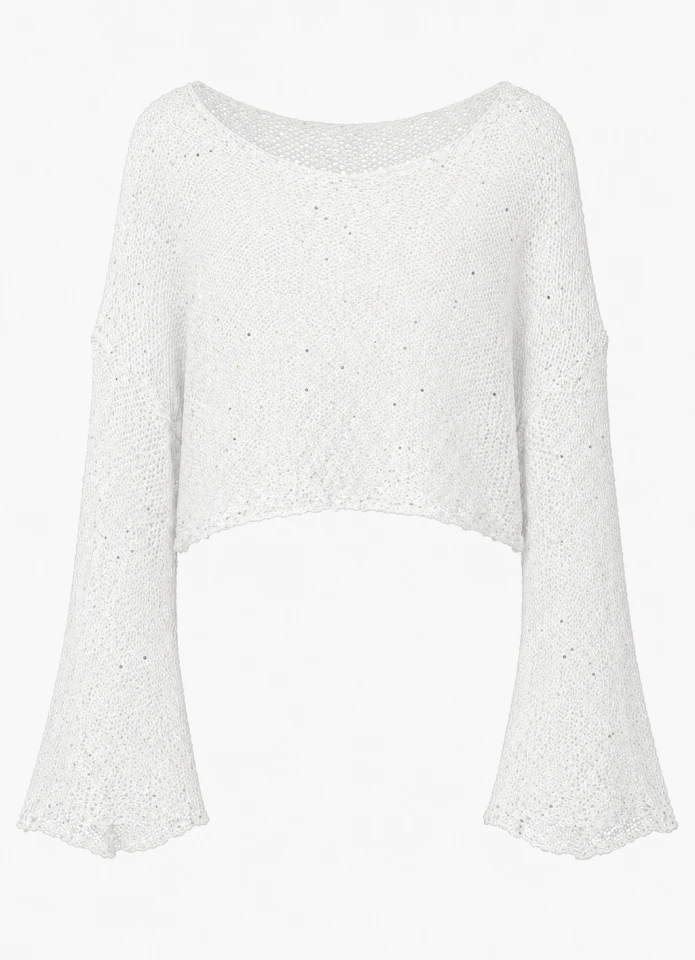 Beyaz Pullu Merserize Crop Bluz