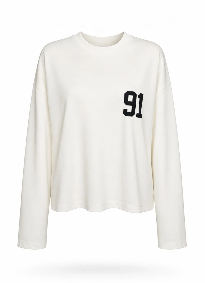 Beyaz Rakam Baskı Detay Modal Sweatshirt