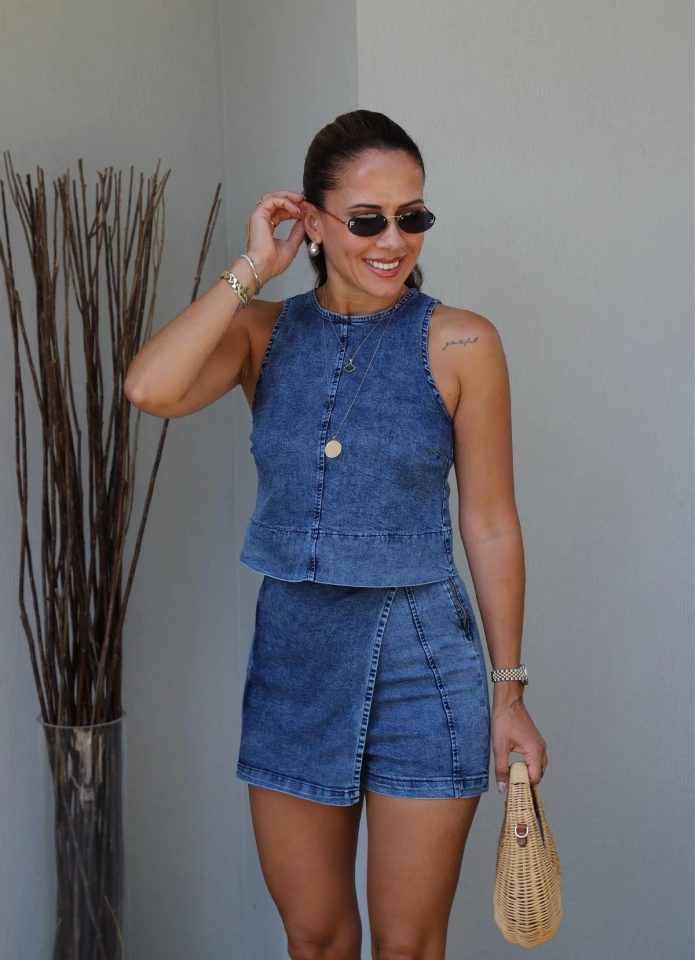 Bluz Şort Etek Jean Takım