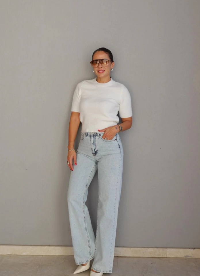 Buz Mavi Taşlı Jean Pantolon