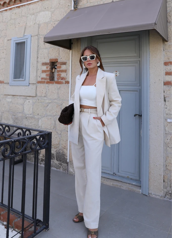 Çift Pile Keten Pantolon