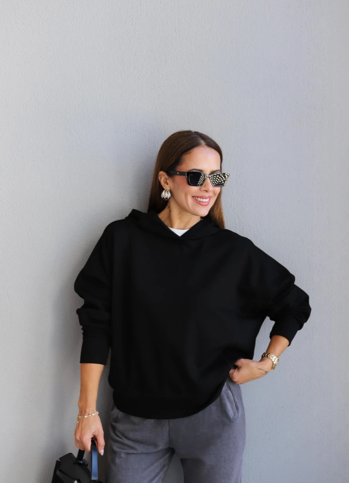 Dikiş Detay Kapüşonlu Sweat