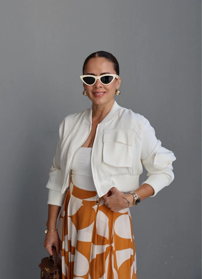 Ekru Cep Detay Bomber Ceket