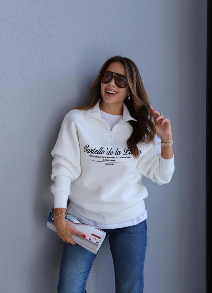Ekru Fermuarlı Sweat