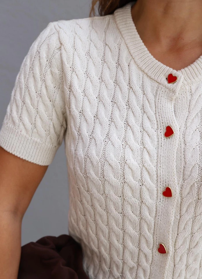 Ekru Kısa Kol Triko Hırka