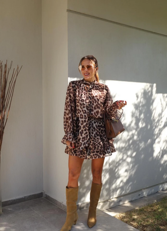 Ekru Leopar Etek Gömlek Takım