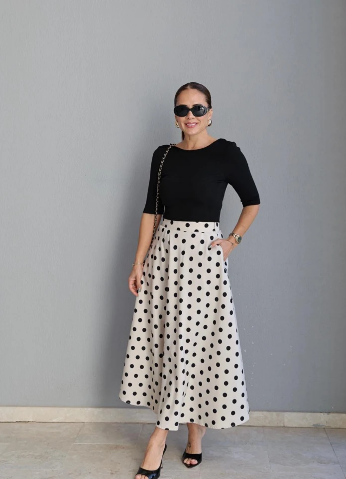 Ekru Maxi Puantiyeli Etek