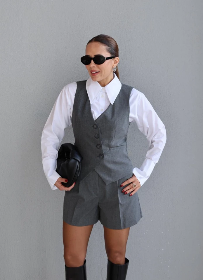 Gri Asimetrik Kesim Yelek