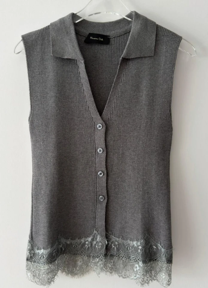 Gri Dantel Detay Triko