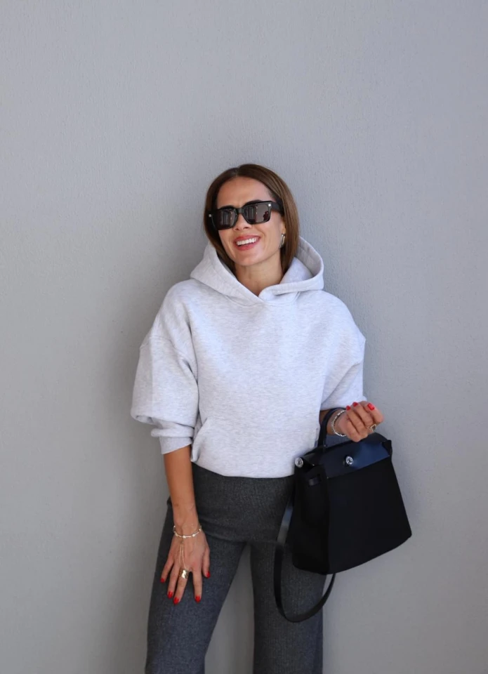 Gri Kapüşonlu Sweat