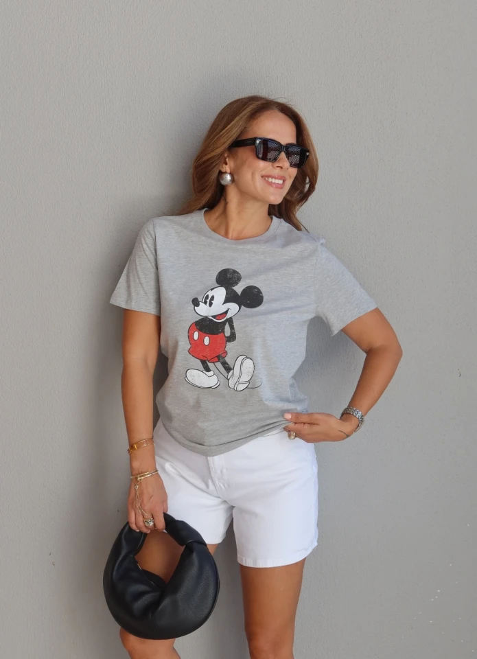 Gri Mickey Baskı Tshirt