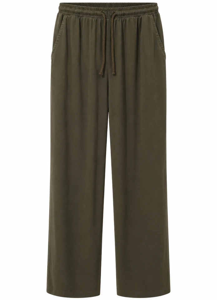 HAKİ Beli Lastikli Bol Paça Pantolon