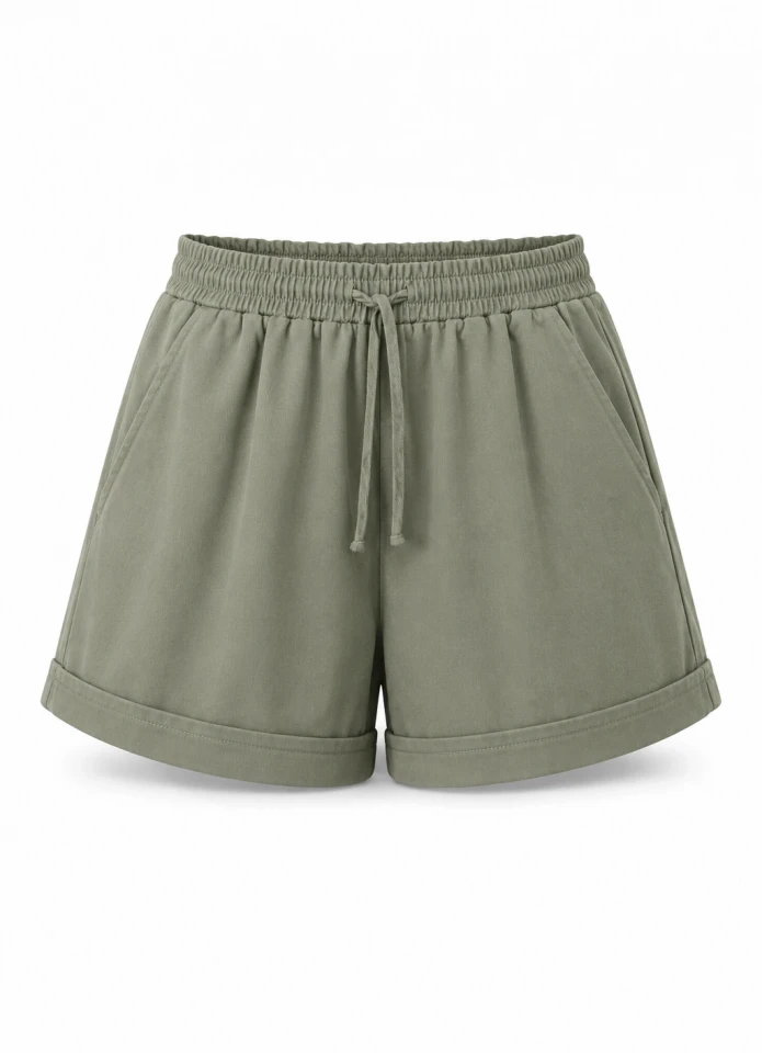 HAKİ Duble Paça Gabardin Şort